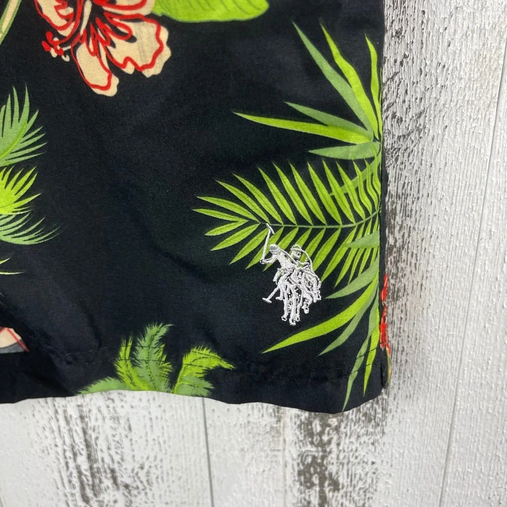 U.S‎ Polo Assn Tropical Swim Trunks XL Black Floral Beach Shorts Mesh
